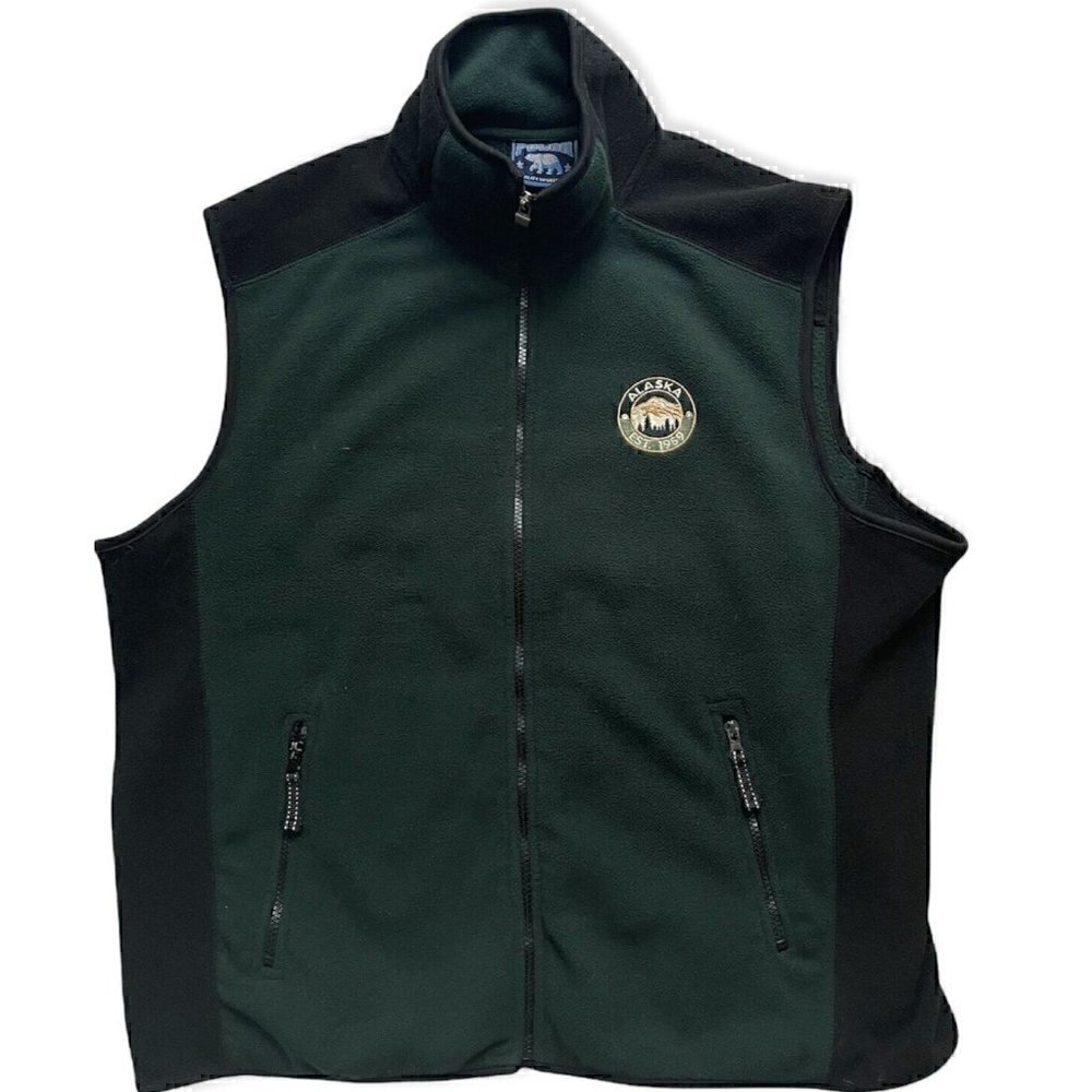 VTG Alaska Polar Fleece Vest Chest Patch Men’s L Hunter Green Alaska Est 1959